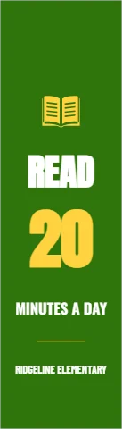 Bookmark template, twenty minutes a day, reading "READ", "20" and "MINUTES A DAY", in green
