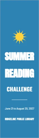 Bookmark template, summer reading challenge, reading "SUMMER", "READING" and "CHALLENGE", in blue