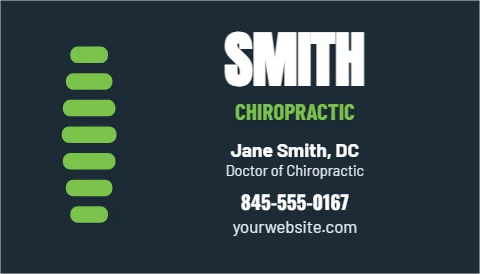 Business card template, chiropractic, visit plan, reading "SMITH", "CHIROPRACTIC" and "Jane Smith, DC", in navy