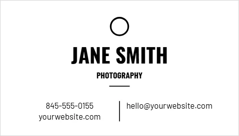 Business card template, photographer, reading "JANE SMITH", "PHOTOGRAPHY" and "yourwebsite.com", in white