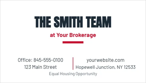Business card template, real estate team, reading "THE SMITH TEAM", "at Your Brokerage" and "yourwebsite.com", in white