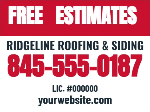 Car magnet template, free estimates, reading "ESTIMATES", "FREE" and "845-555-0187", in red and white
