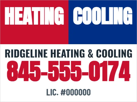 Car magnet template, heating and cooling, reading "HEATING", "COOLING" and "845-555-0174", in red and white
