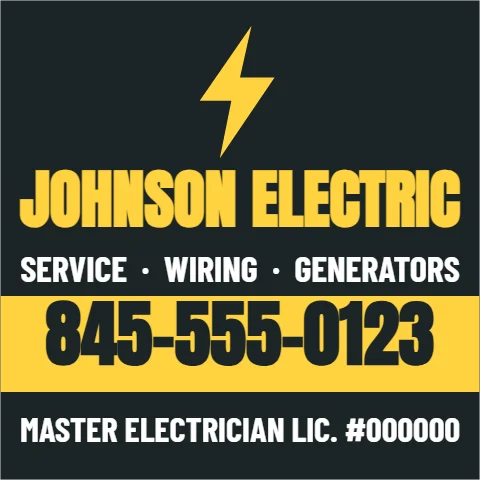 Car magnet template, car magnet, electrician, reading "JOHNSON ELECTRIC", "SERVICE · WIRING · GENERATORS" and "845-555-0123", in yellow and charcoal
