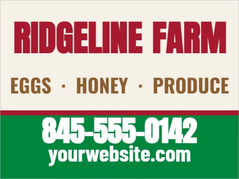 Car magnet template, farm name and phone, reading "FARM", "RIDGELINE" and "845-555-0142", in green and cream