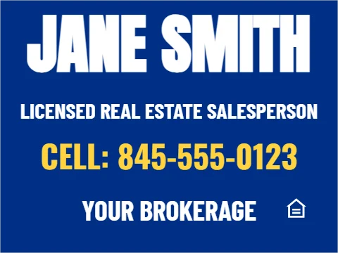 Car magnet template, real estate, reading "JANE SMITH", "CELL: 845-555-0123" and "YOUR BROKERAGE", in blue
