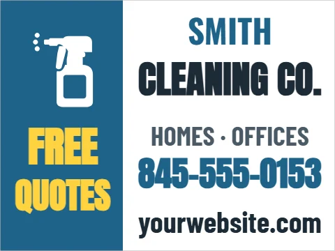 Car magnet template, cleaning company, reading "SMITH", "FREE" and "QUOTES", in steel blue and white