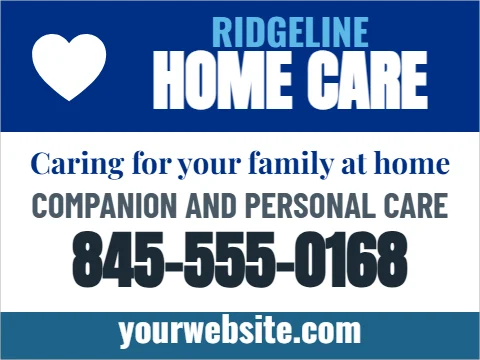 Car magnet template, home care, reading "RIDGELINE", "HOME CARE" and "845-555-0168", in blue and white