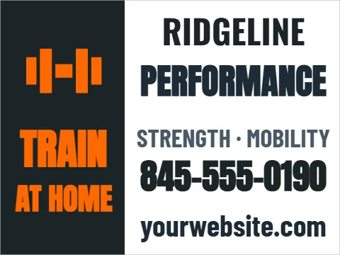 Car magnet template, in-home personal trainer, reading "RIDGELINE", "PERFORMANCE" and "TRAIN", in charcoal and white