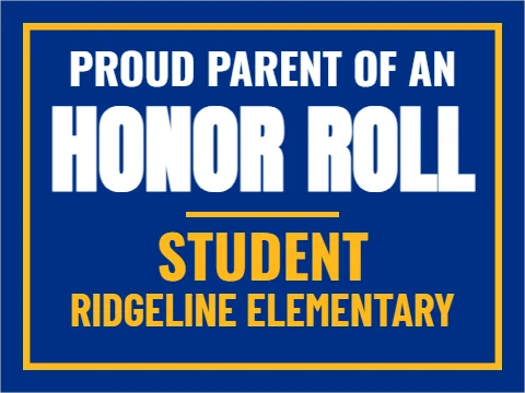 Car magnet template, honor roll, car magnet, reading "PROUD PARENT OF AN", "HONOR ROLL" and "STUDENT", in blue