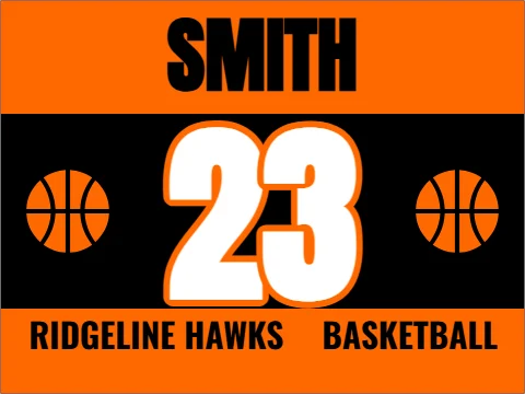 Car magnet template, basketball player, jersey, reading "SMITH", "23" and "BASKETBALL", in orange and black