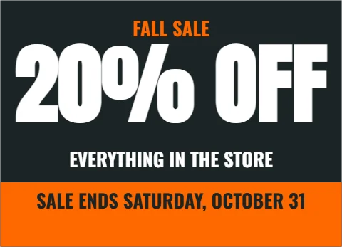 EDDM postcard template, storewide sale, reading "FALL SALE", "20% OFF" and "EVERYTHING IN THE STORE", in orange and charcoal