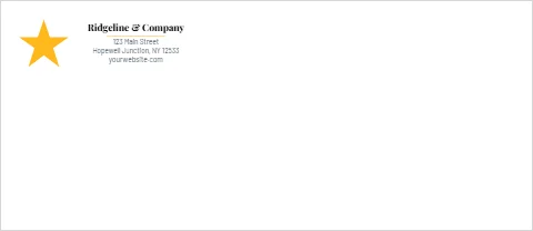 Envelope template, elegant serif, reading "Ridgeline & Company", "123 Main Street" and "yourwebsite.com", in white