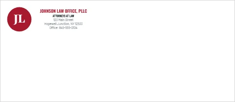 Envelope template, attorney, maroon disc, reading "JOHNSON LAW OFFICE, PLLC", "JL" and "ATTORNEYS AT LAW", in white