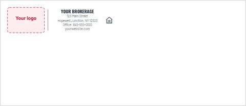 Envelope template, brokerage logo and rule, reading "YOUR BROKERAGE", "123 Main Street" and "yourwebsite.com", in white, with a space for your logo