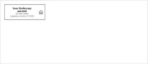 Envelope template, luxury serif, framed, reading "Your Brokerage", "Jane Smith" and "123 Main Street", in white