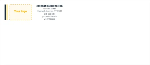 Envelope template, contractor logo, reading "JOHNSON CONTRACTING", "123 Main Street" and "yourwebsite.com", in white, with a space for your logo