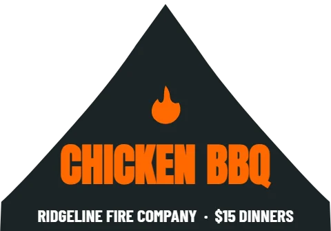 Event tent template, chicken barbecue, reading "CHICKEN BBQ" and "RIDGELINE FIRE COMPANY · $15…", in charcoal