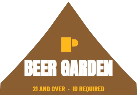 Event tent template, beer garden, reading "BEER GARDEN" and "21 AND OVER · ID REQUIRED", in brown