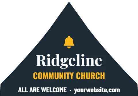 Event tent template, church, reading "Ridgeline", "COMMUNITY CHURCH" and "ALL ARE WELCOME · yourwebsite.com", in navy
