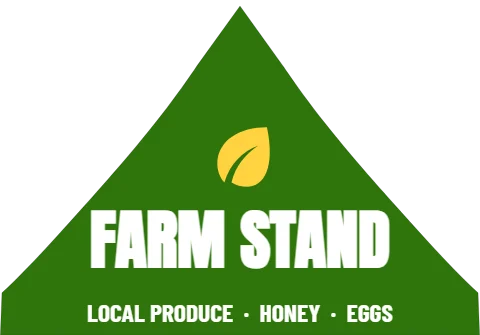 Event tent template, farm stand, reading "FARM STAND" and "LOCAL PRODUCE · HONEY · EGGS", in green
