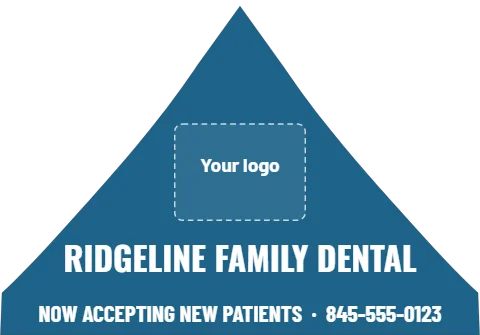 Event tent template, health fair, reading "RIDGELINE FAMILY DENTAL" and "NOW ACCEPTING NEW PATIENTS ·…", in steel blue, with a space for your logo
