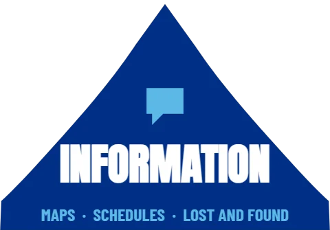Event tent template, information, reading "INFORMATION" and "MAPS · SCHEDULES · LOST AND FOUND", in blue