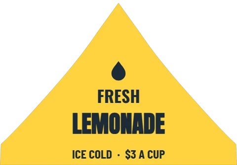 Event tent template, food vendor, reading "FRESH", "LEMONADE" and "ICE COLD · $3 A CUP", in yellow