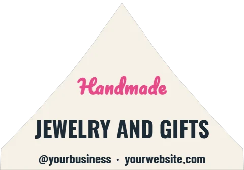 Event tent template, craft vendor, reading "Handmade", "JEWELRY AND GIFTS" and "@yourbusiness · yourwebsite.com", in cream