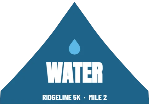 Event tent template, water station, reading "WATER" and "RIDGELINE 5K · MILE 2", in steel blue