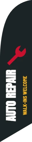 Flag template, auto repair, reading "AUTO REPAIR" and "WALK-INS WELCOME", in charcoal