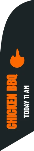 Flag template, chicken barbecue, reading "CHICKEN BBQ" and "TODAY 11 AM", in charcoal