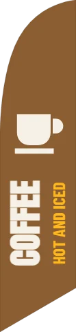 Flag template, coffee, reading "COFFEE" and "HOT AND ICED", in brown