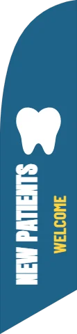 Flag template, new patients welcome, reading "NEW PATIENTS" and "WELCOME", in steel blue