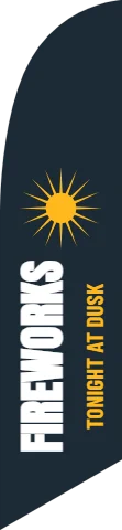 Flag template, fireworks tonight, reading "FIREWORKS" and "TONIGHT AT DUSK", in navy