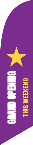 Flag template, grand opening, reading "GRAND OPENING" and "THIS WEEKEND", in purple