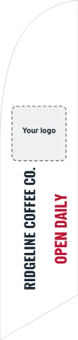 Flag template, logo and name, reading "RIDGELINE COFFEE CO." and "OPEN DAILY", in white, with a space for your logo