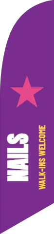 Flag template, nails, reading "NAILS" and "WALK-INS WELCOME", in purple