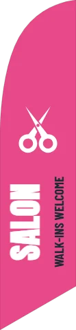 Flag template, salon, reading "SALON" and "WALK-INS WELCOME", in pink