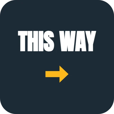 Floor graphic template, this way, reading "THIS WAY", in navy