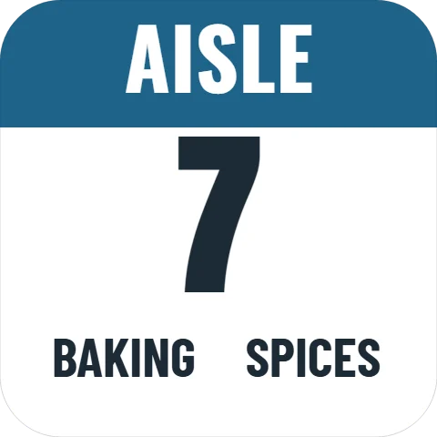 Floor graphic template, aisle marker, reading "AISLE", "7" and "BAKING", in steel blue and white