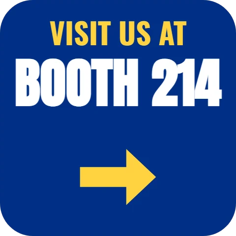 Floor graphic template, visit our booth, reading "VISIT US AT" and "BOOTH 214", in blue