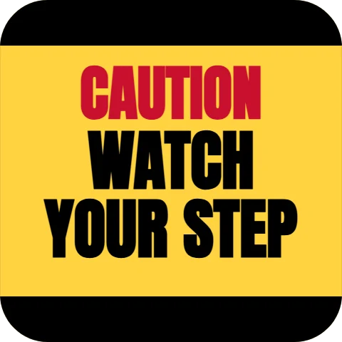 Floor graphic template, watch your step, reading "CAUTION", "WATCH" and "YOUR STEP", in black and yellow
