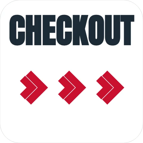 Floor graphic template, checkout, chevrons, reading "CHECKOUT", in white