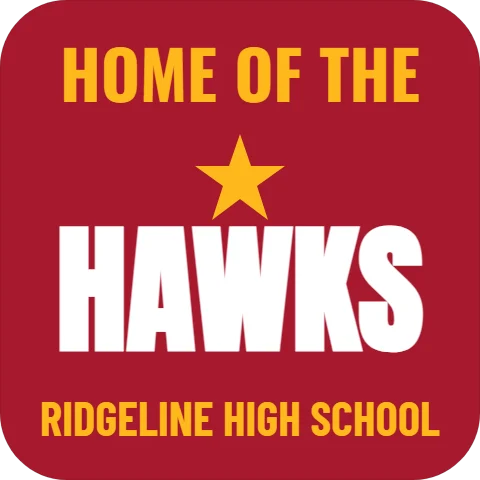 Floor graphic template, home of the team, reading "HOME OF THE", "HAWKS" and "RIDGELINE HIGH SCHOOL", in maroon