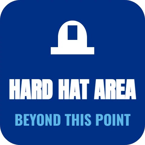 Floor graphic template, hard hat area, reading "HARD HAT AREA" and "BEYOND THIS POINT", in blue