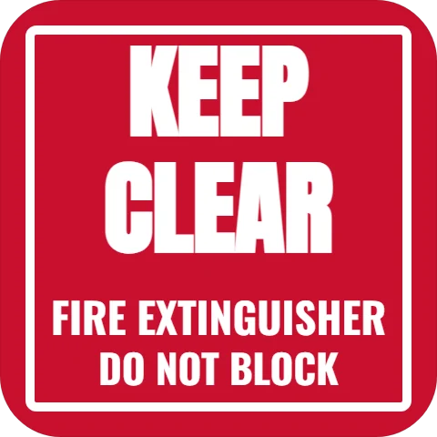 Floor graphic template, keep clear, fire extinguisher, reading "KEEP", "CLEAR" and "DO NOT BLOCK", in red