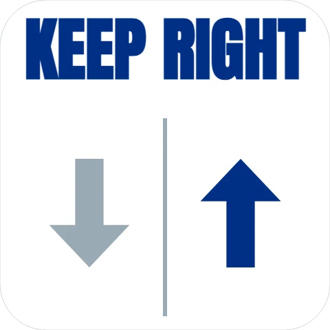 Floor graphic template, keep right, reading "KEEP RIGHT", in white