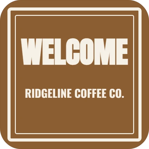 Floor graphic template, welcome mat, reading "WELCOME" and "RIDGELINE COFFEE CO.", in brown