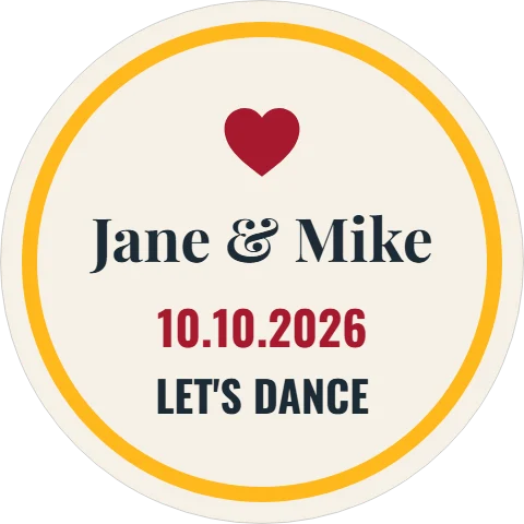 Floor graphic template, dance floor monogram, reading "Jane & Mike", "10.10.2026" and "LET'S DANCE", in gold and cream